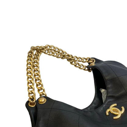 Used CHANEL Quilted Hobo Bag Hobo Bag Black Gold Hardware