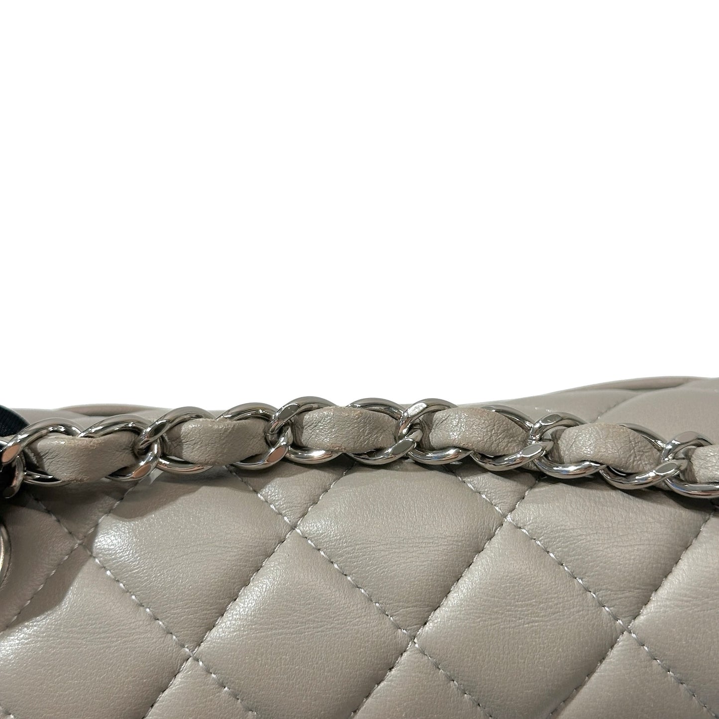 Used CHANEL Quilted Lambskin Classic Flap Chain Shoulder Bag Grey PHW