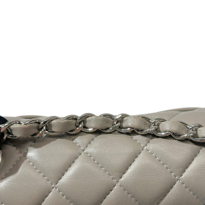 Used CHANEL Quilted Lambskin Classic Flap Chain Shoulder Bag Grey PHW