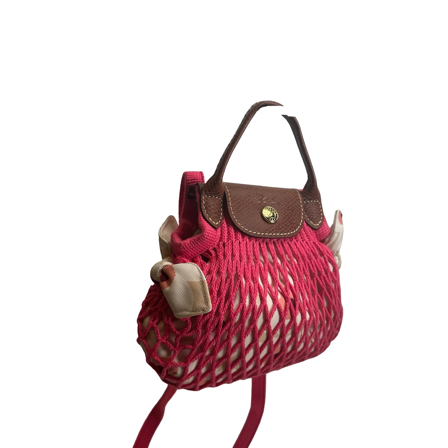 Used LONGCHAMP Netting Le Pliage Filet Cross body bag Pink Brown