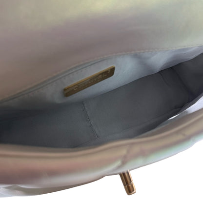 CHANEL 19 SMALL SIZE IRIDESCENT WHITE GHW CHAIN SHOUDLER BAG[3001186]