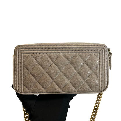 Used CHANEL Quilted Caviar Boy Chanel Zipped Wallet Long wallet Grey Gold