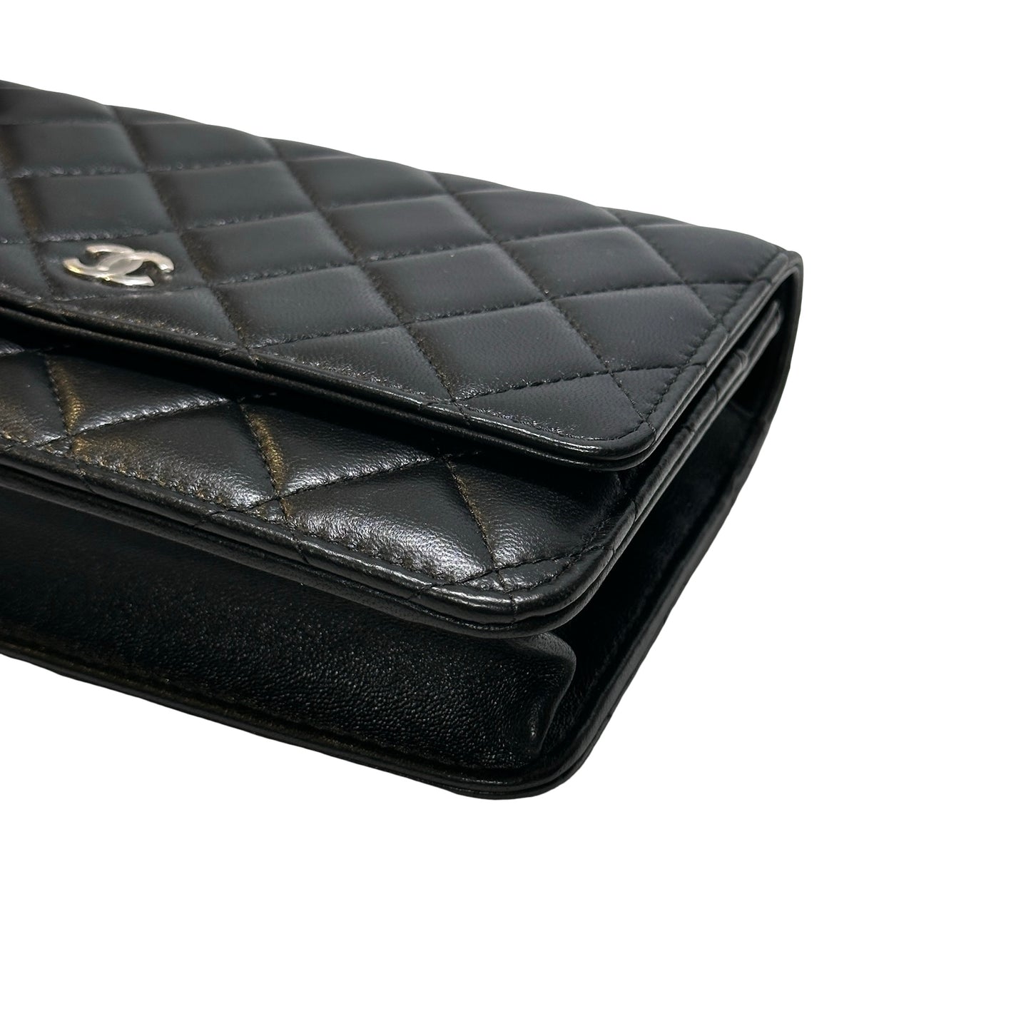 Used CHANEL LAMBSKIN WOC Crossbody Bag BLACK PHW