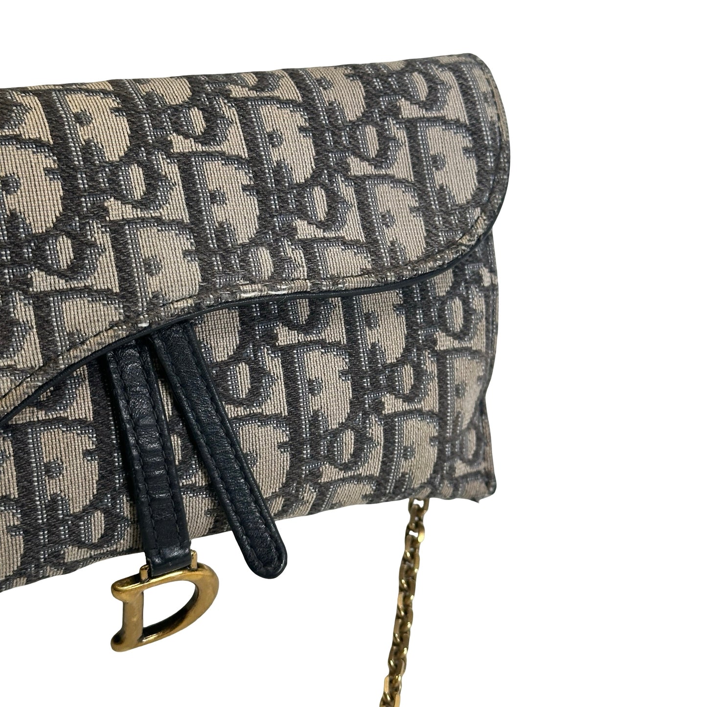 Used DIOR Oblique Canvas Oblique WOC Cross body bag Navy Grey