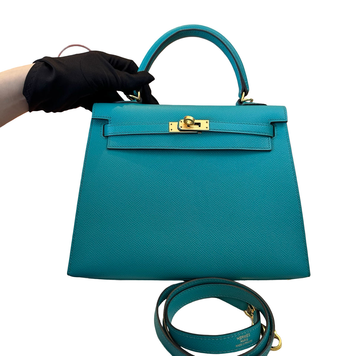 Used HERMES Epsom Kelly 25 Handbag Green GHW