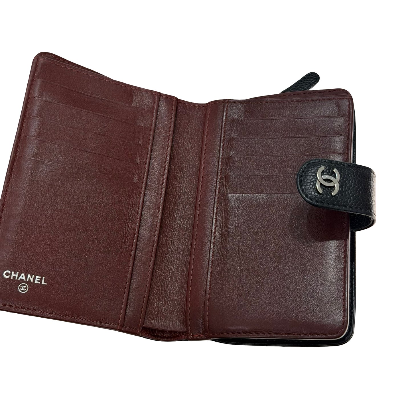 Used CHANEL Calfskin Leather Wallet Black PHW