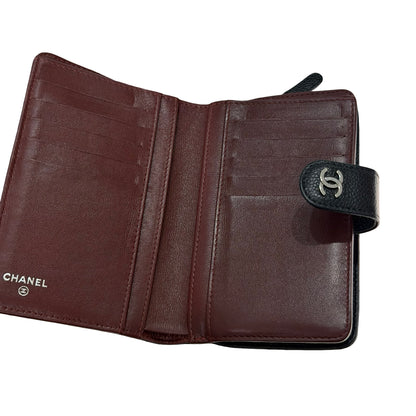 Used CHANEL Calfskin Leather Wallet Black PHW