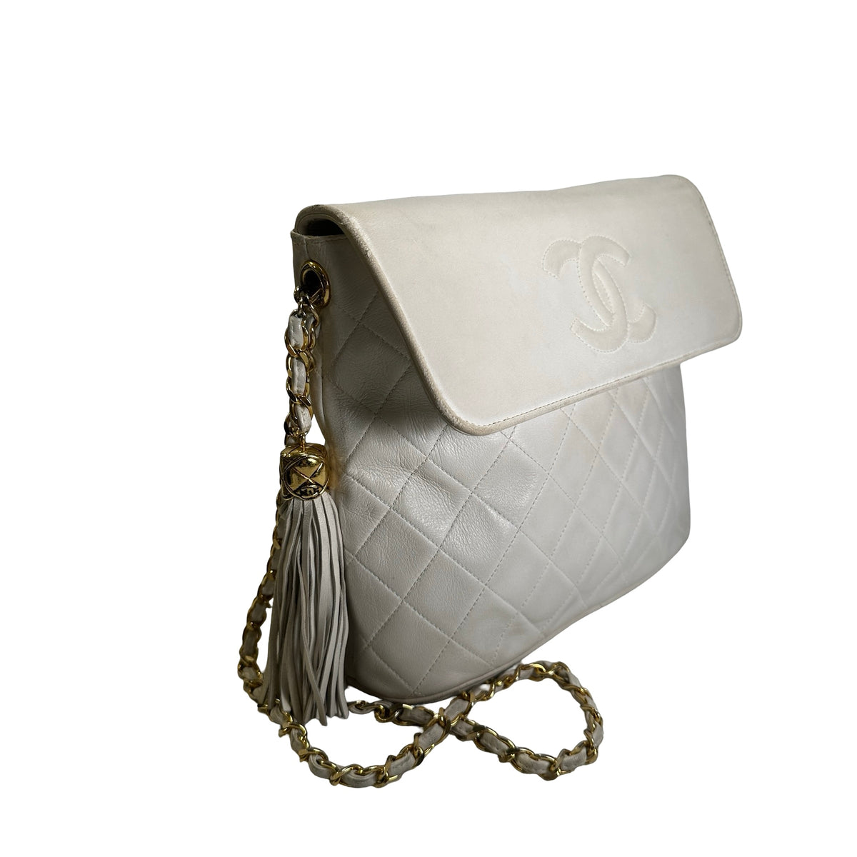 Used CHANEL Quilted Leather Quilted Flap Bag Handbags White GHW