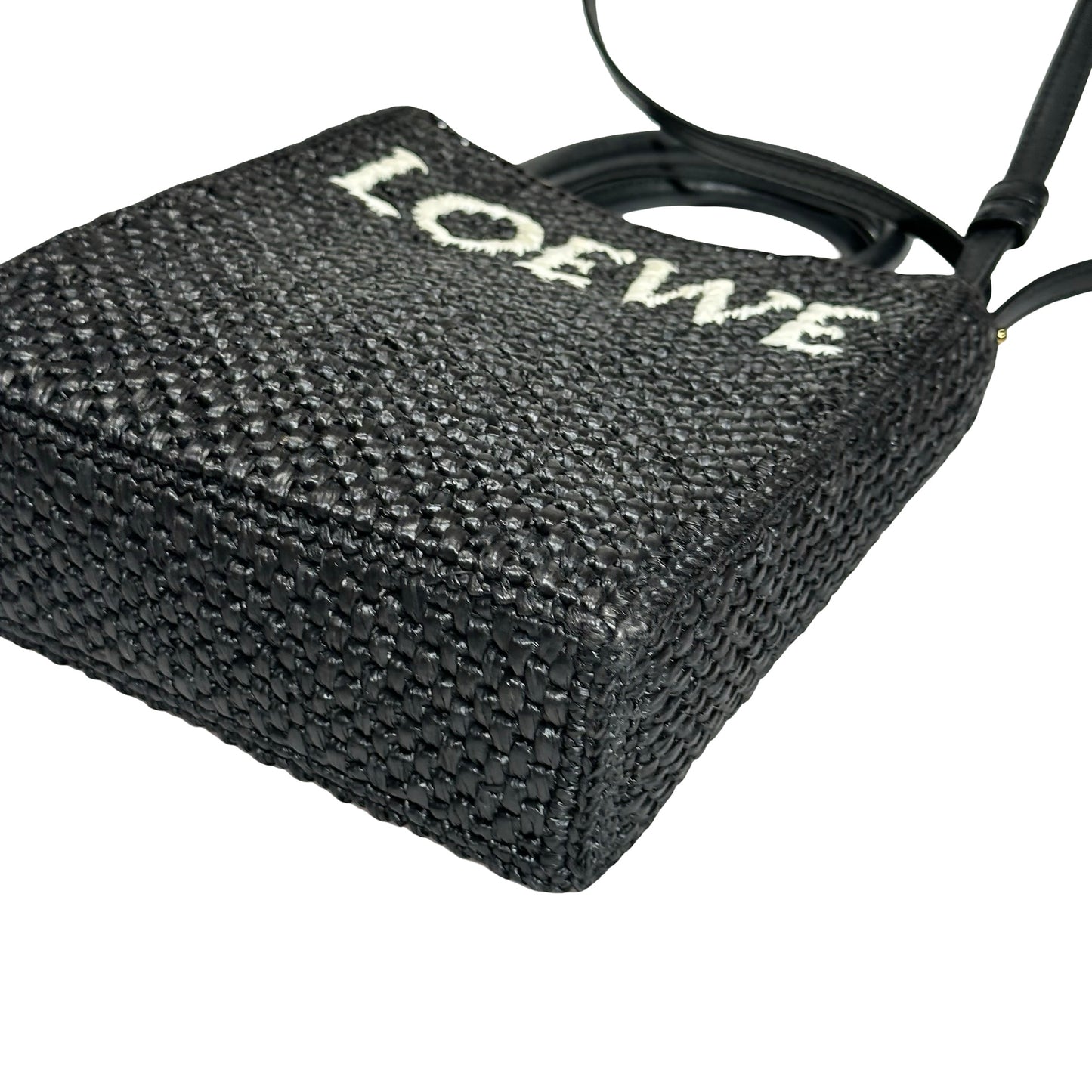 Used LOEWE Raffia A5 Tote Cross Body Bag Black