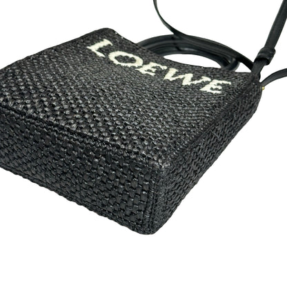 Used LOEWE Raffia A5 Tote Cross Body Bag Black