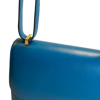 Used HERMES Epsom Leather Constance Shoulder Bag Blue Gold Hardware