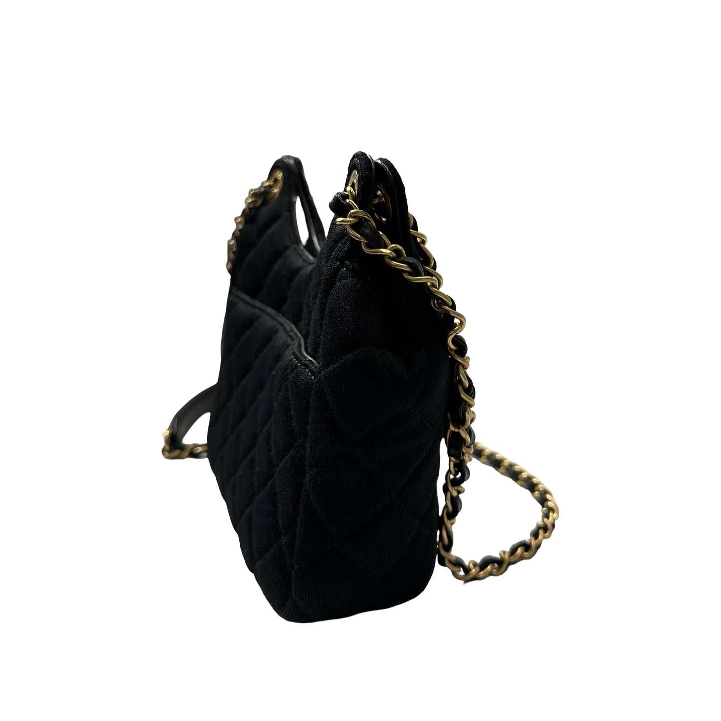 Used CHANEL Wool 23C hobo small wool jersey Shoulder Bag Black GHW
