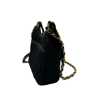 Used CHANEL Wool 23C hobo small wool jersey Shoulder Bag Black GHW