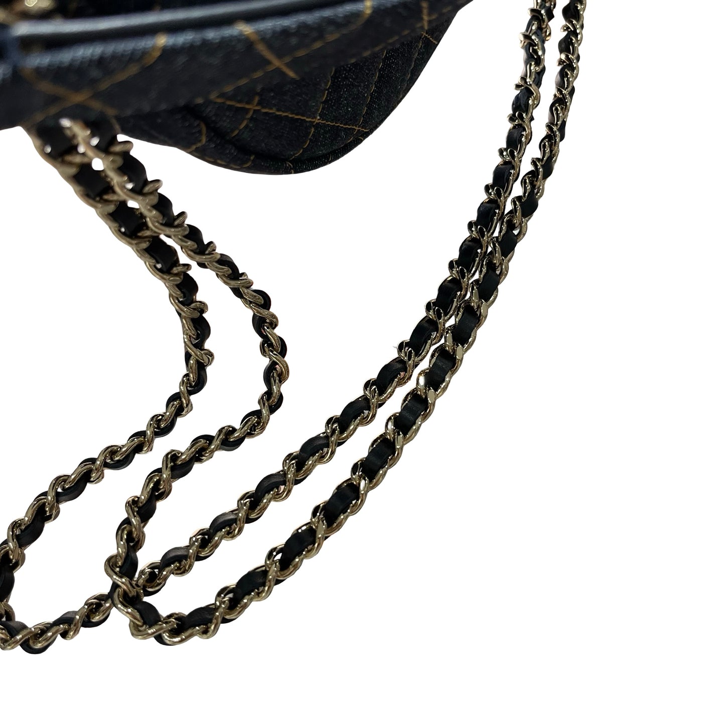 New Chanel Denim Clutch with Gold-Tone Chain Shoulder Bag Navy GHW