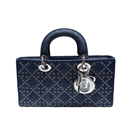 Used DIOR D-Joy Medium Handbag Navy Blue PHW