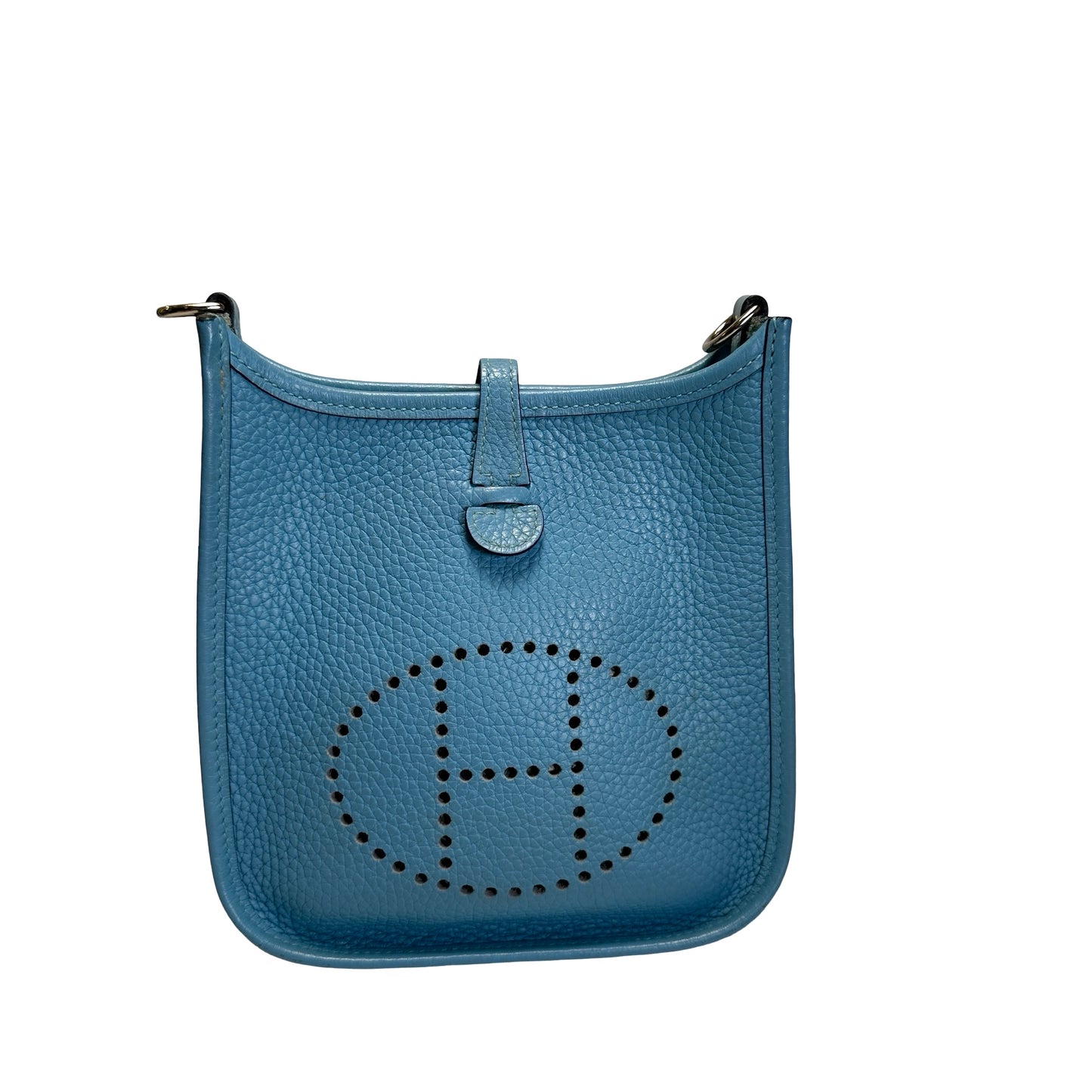Used HERMES Clemence Mini Evelyne Cross body bag Blue，PHW