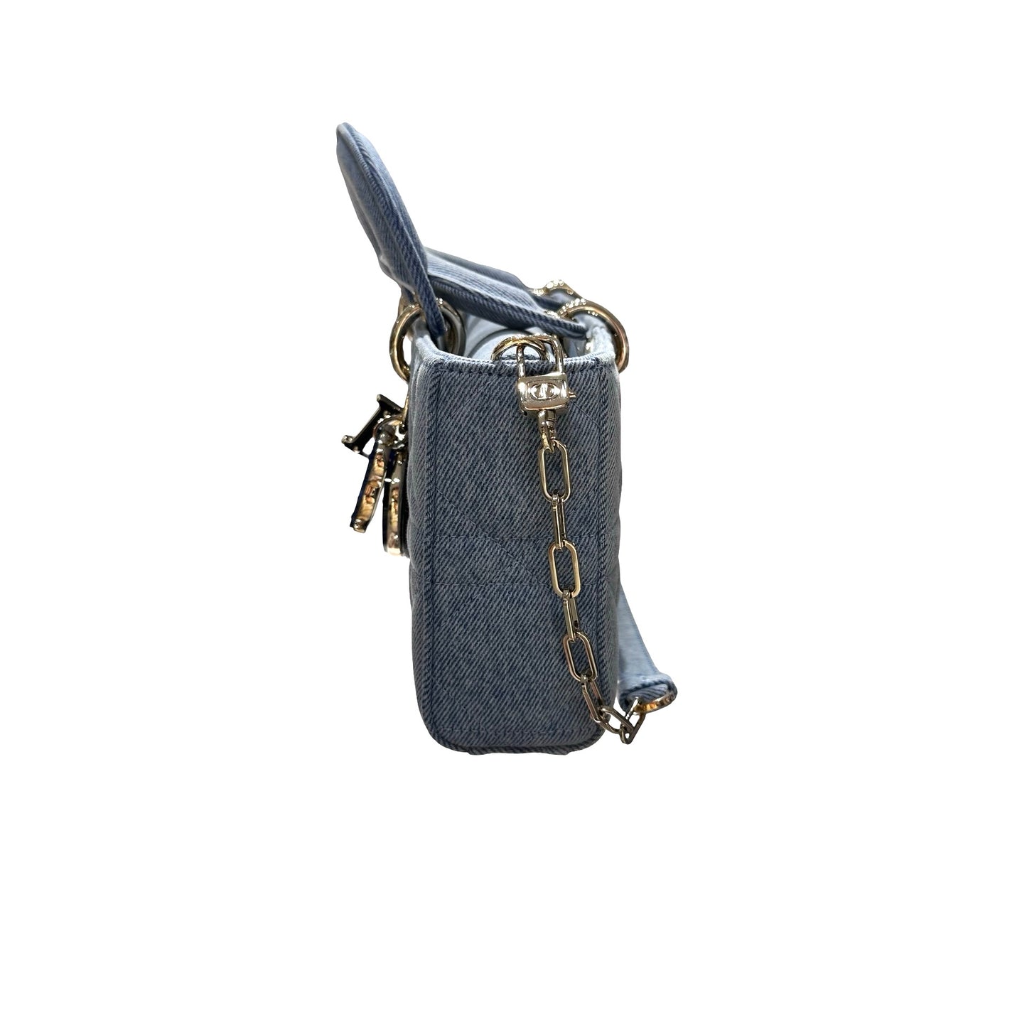 Used DIOR Denim Cannage D-Joy Medium Two Way Shoulder Bag Light Blue