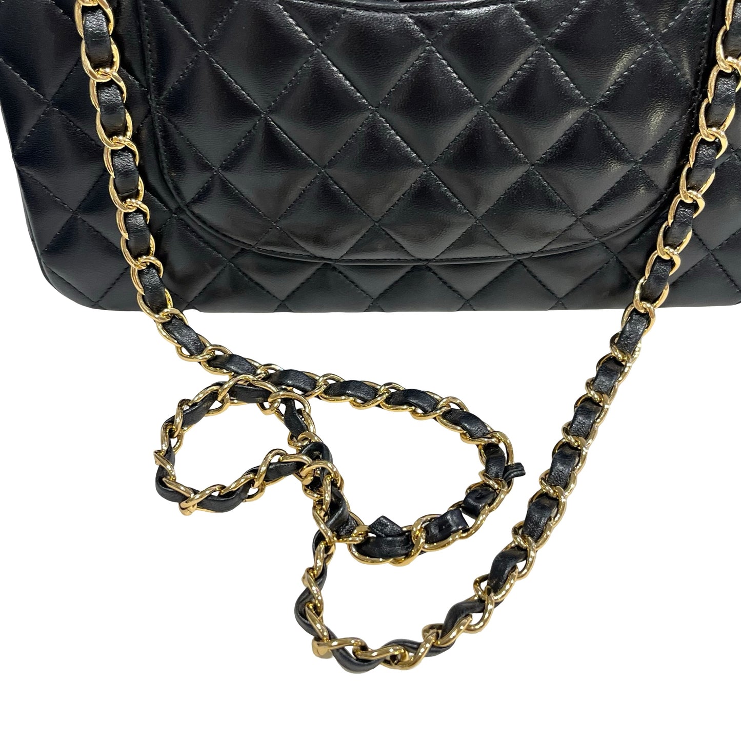 Used CHANEL Quilted Lambskin Classic Flap Chain Shoulder Bag Black Gold