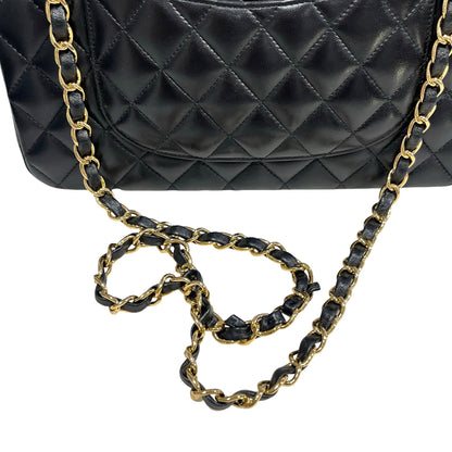 Used CHANEL Quilted Lambskin Classic Flap Chain Shoulder Bag Black Gold
