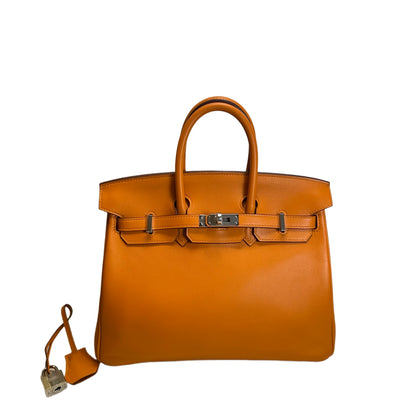 Used HERMES Swift Birkin 25 Handbag Orange PHW