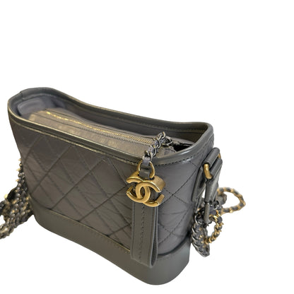Used CHANEL Quilted Leather Gabrielle Hobo Bag Grey