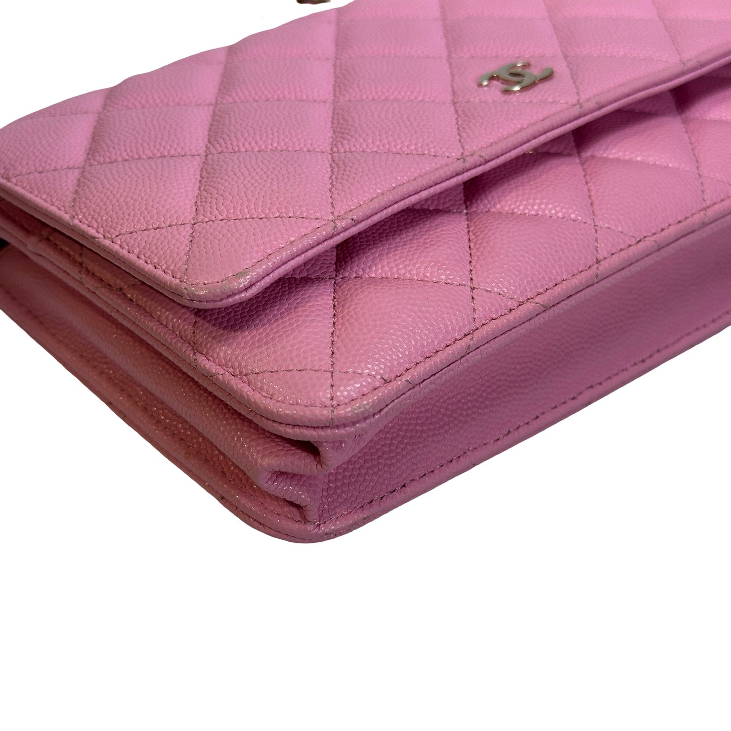 Used CHANEL Caviar Gold tone Wallet on chain Wallet on chain Pink