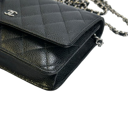 CHANEL Quilted Caviar Classic Long Flap Wallet Wallet Black Silver