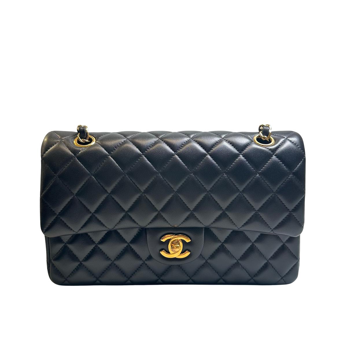 Used CHANEL Quilted Lambskin Classic Flap Chain Shoulder Bag Black Gold