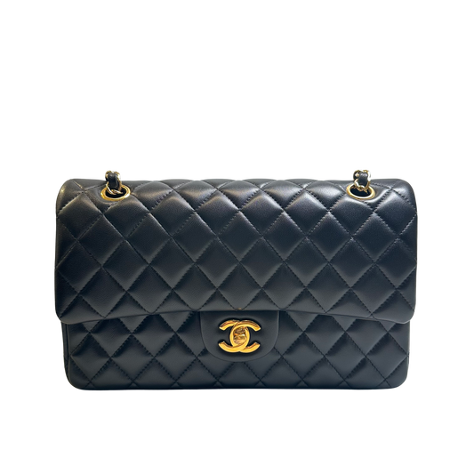 Used CHANEL Quilted Lambskin Classic Flap Chain Shoulder Bag Black Gold
