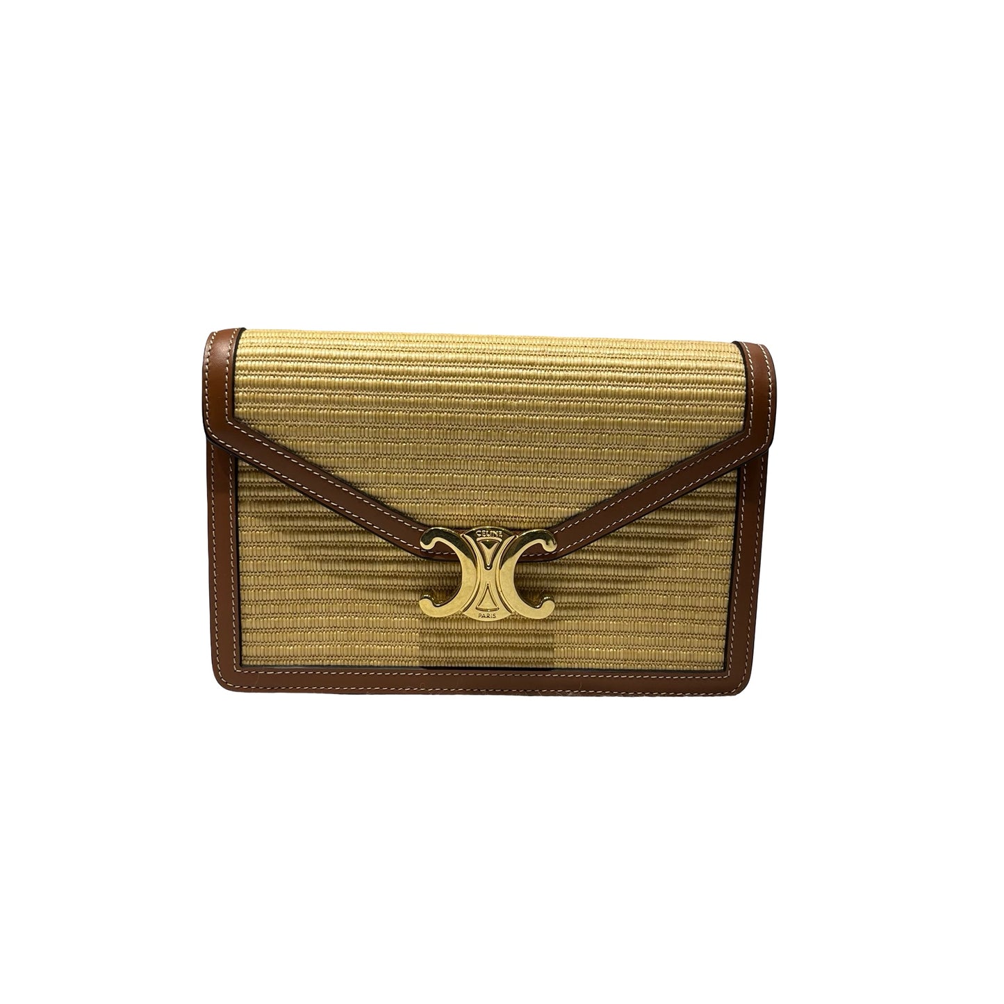 Used CÉLINE 竹編 Triomphe Shoulder Bag Brown GHW