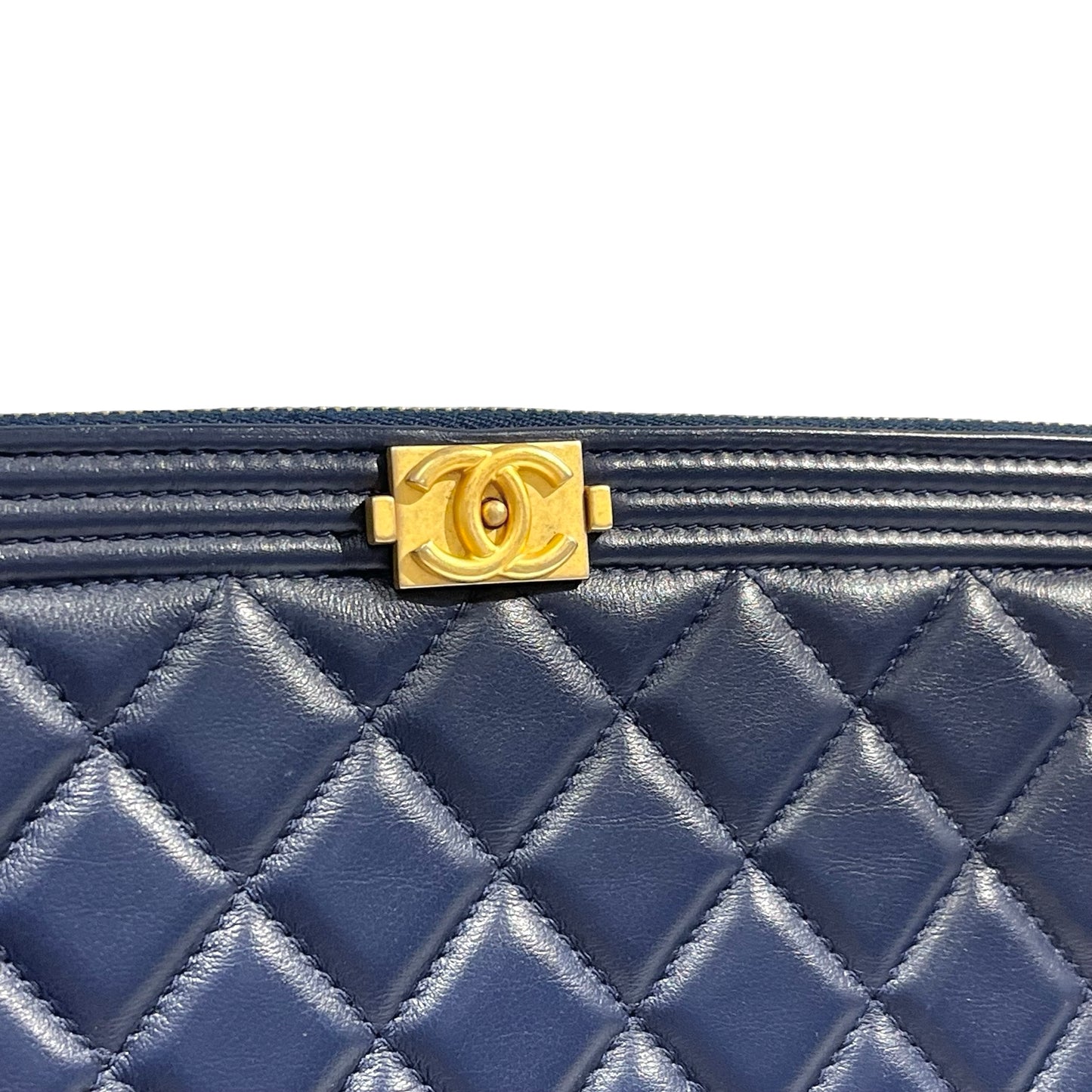 Used CHANEL Quilted Leather Boy Chanel Pouch Pouch Navy