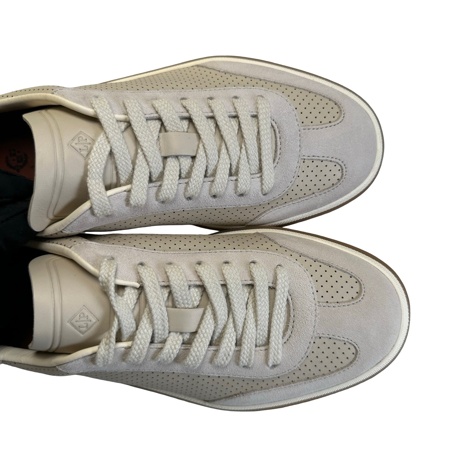 Brand New LORO PIANA SUEDE LEATHER PERFORATED SUEDE LP SNEAKER Sneakers WHITE GUM SOLE