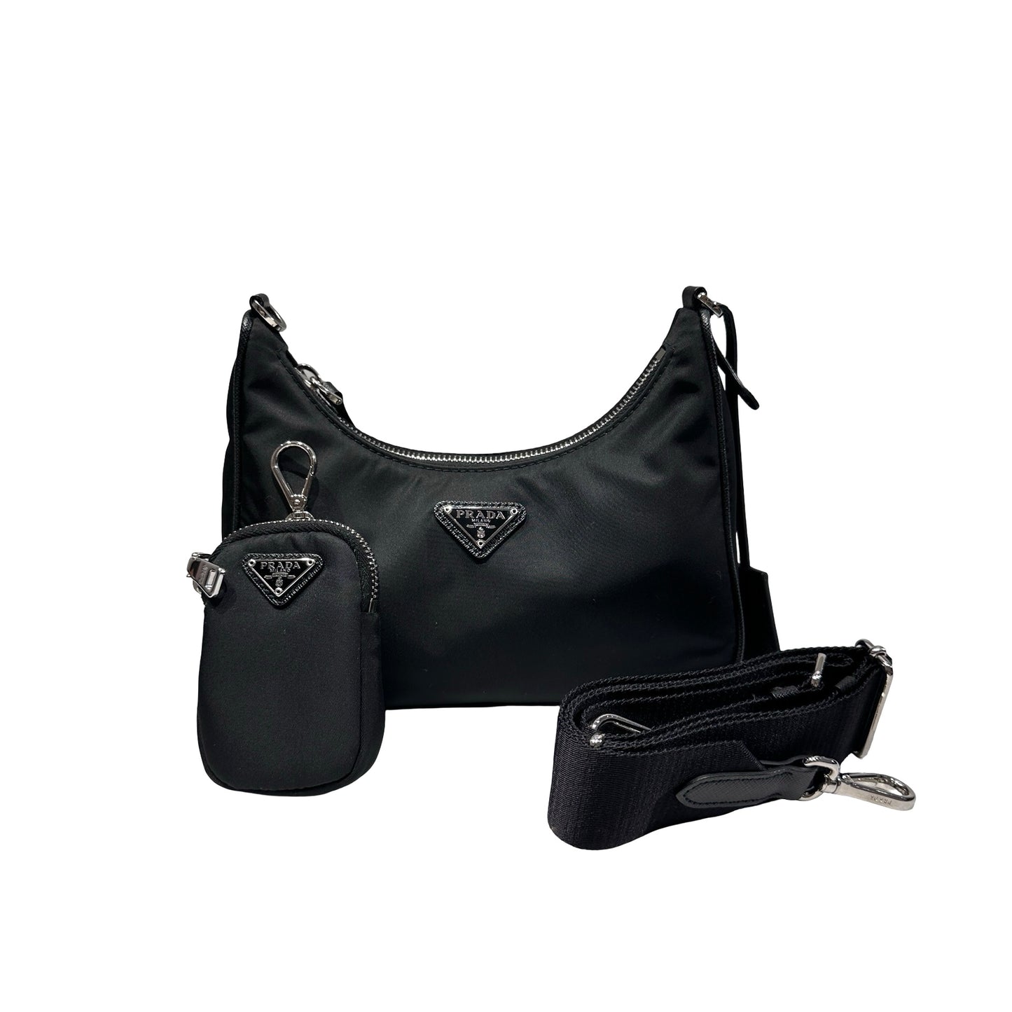 Used PRADA Canvas 3-in-1 Shoulder Bag Black