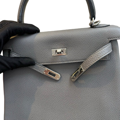 Used HERMES Togo Kelly25 Handbag Grey PHW