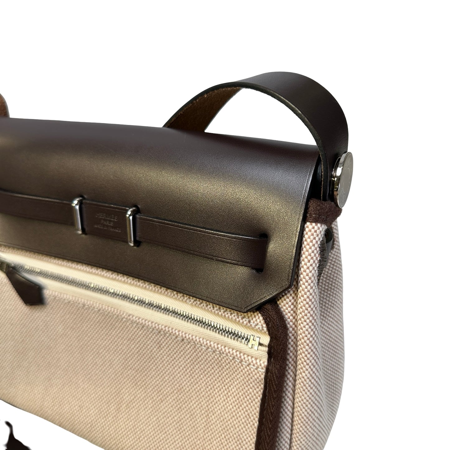 Used HERMES Canvas Leather Mini Herbag Handbag Beige Brown