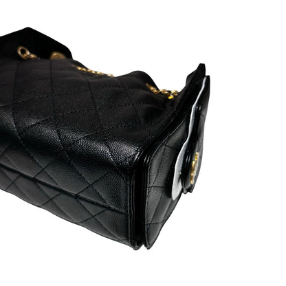 New CHANEL Caviar Leather 25 Mini Hobo Shoulder Bag Black GHW