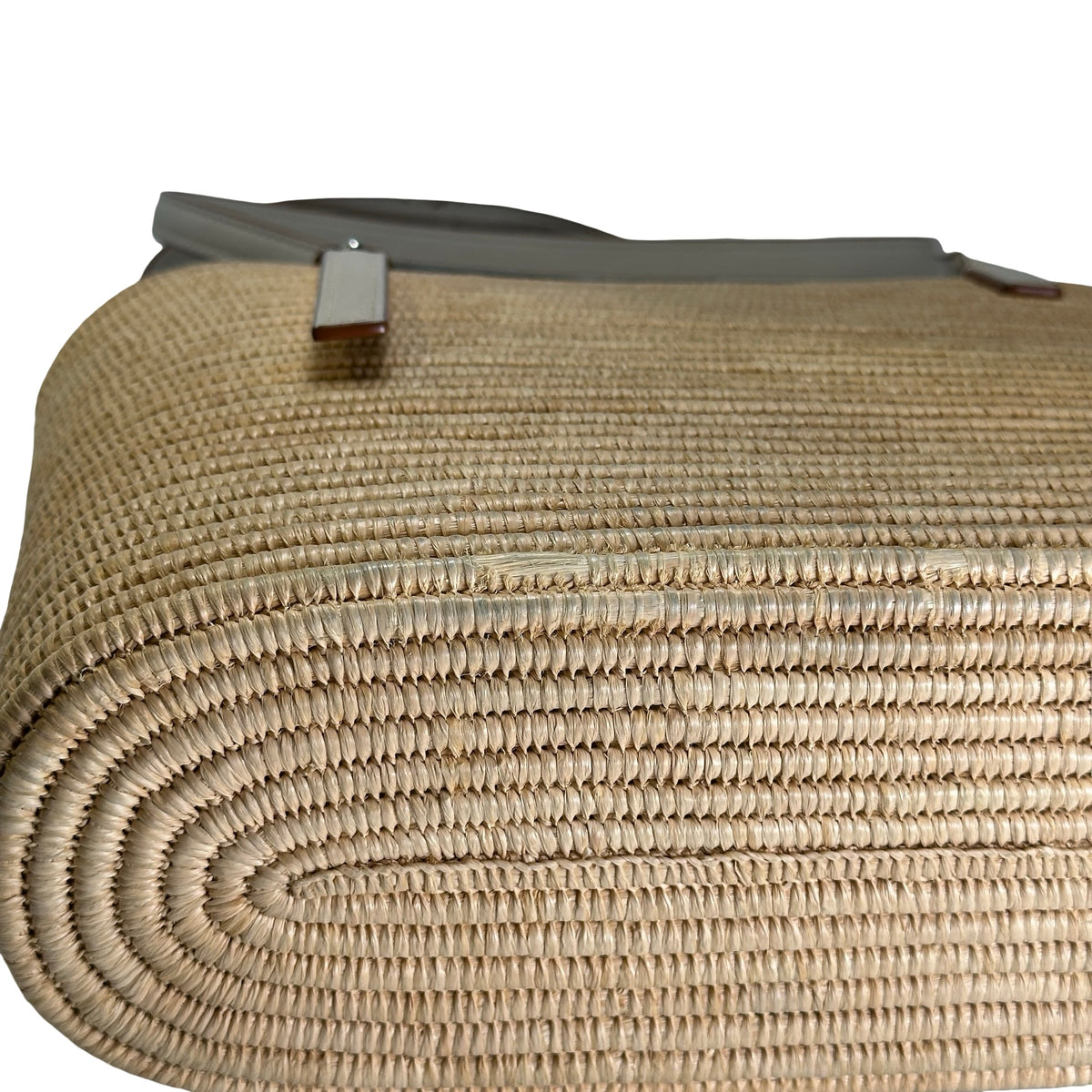 Used LOEWE Raffia Calfskin Square Basket Basket Bag Natural White