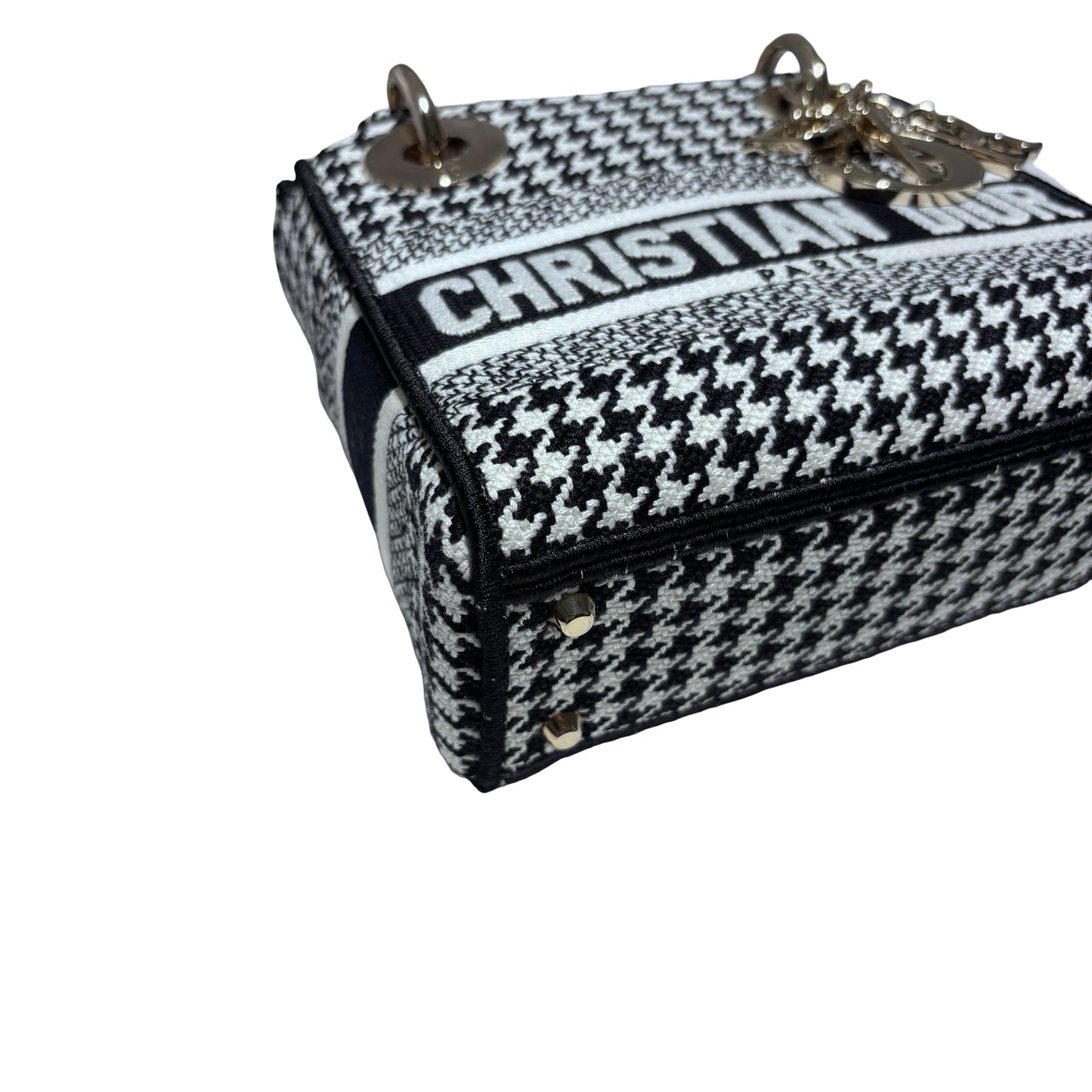 Used DIOR Canvas Mini Lady D-Lite Handbag Black White GHW