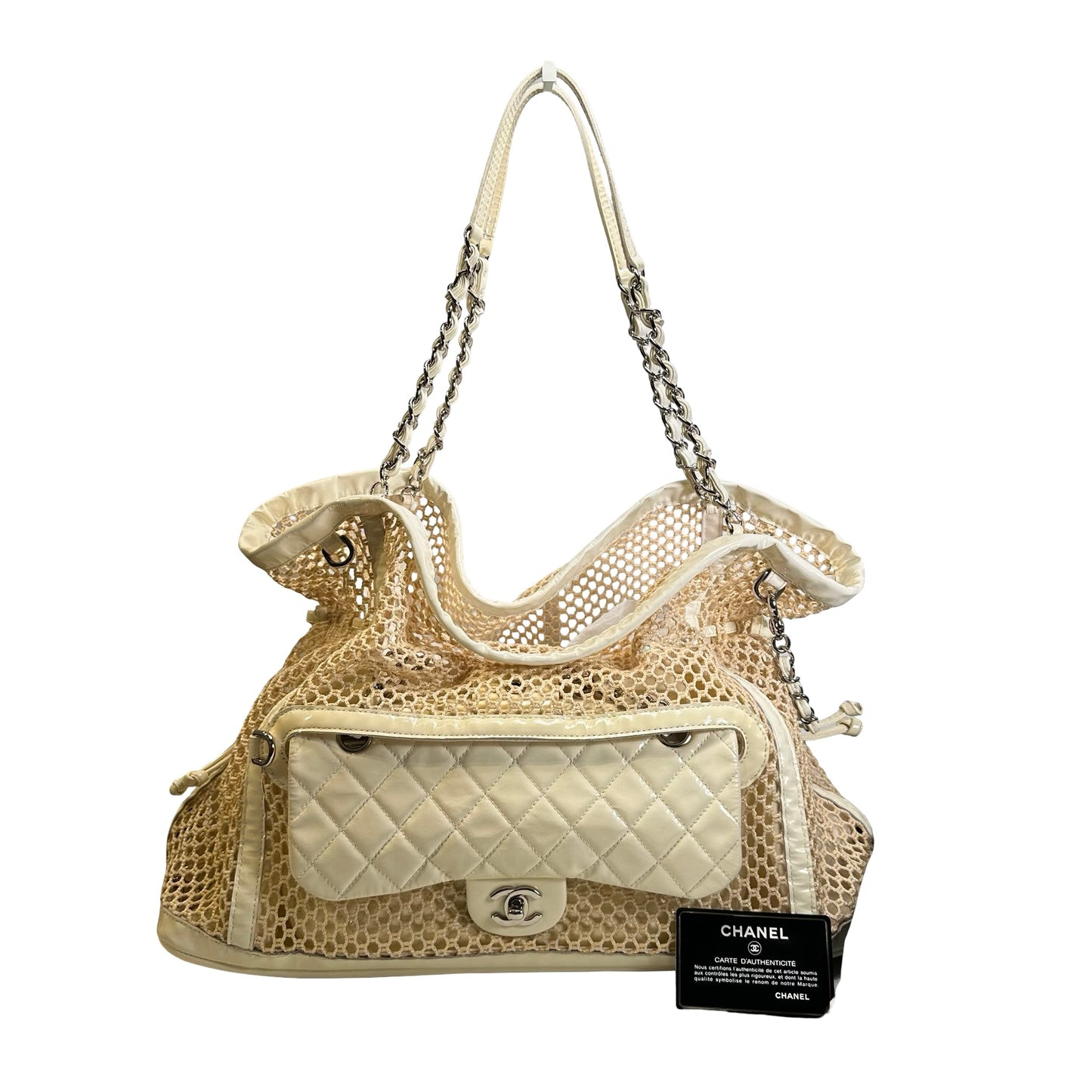 Used CHANEL Net Quilted Classic Flap Net Bag Shoulder Bag White Silver