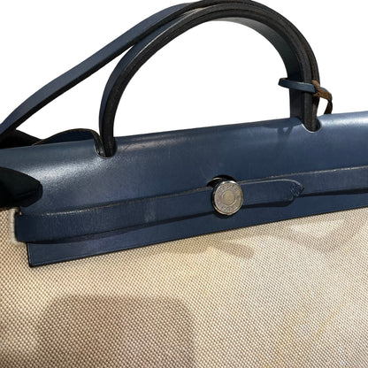 Used HERMES Canvas Leather Herbag Handbag Beige Blue