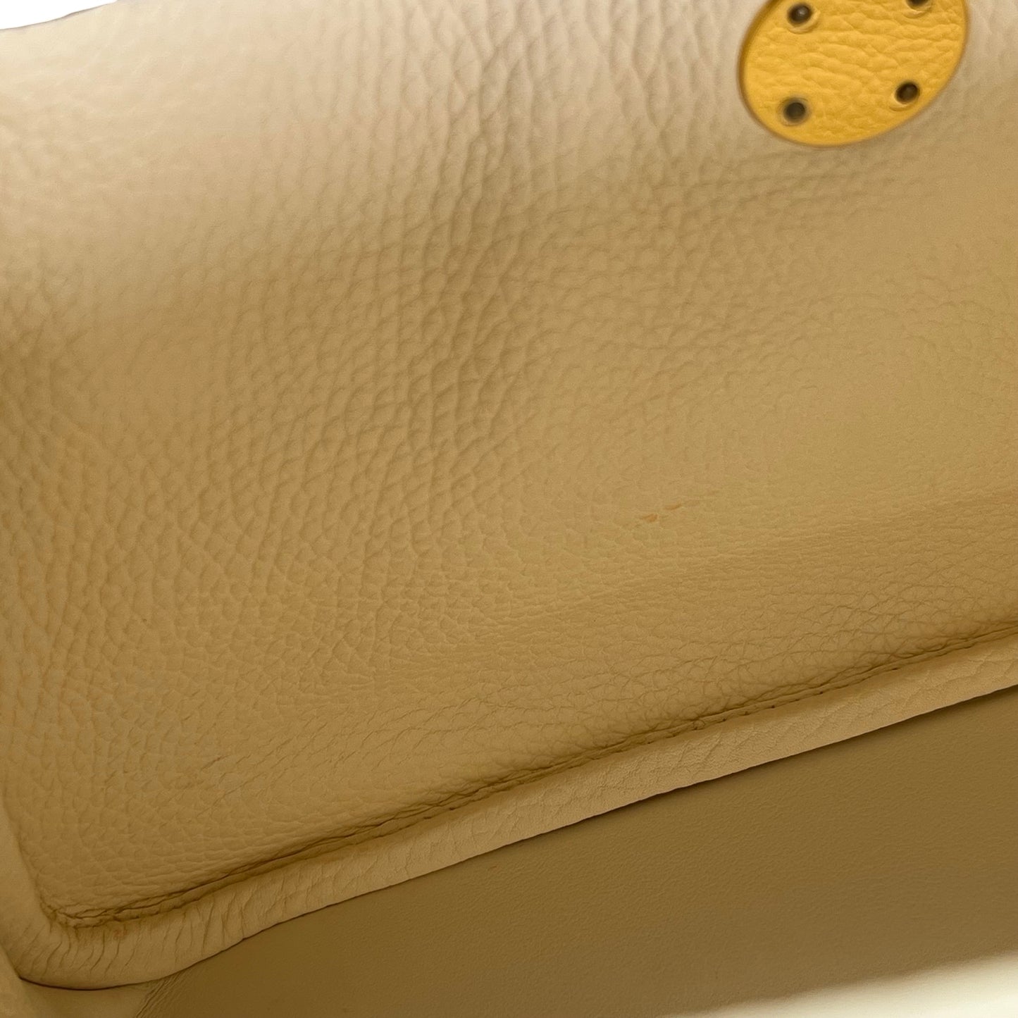 Used HERMES Leather Clemence Lindy Handbag Cream Off-White