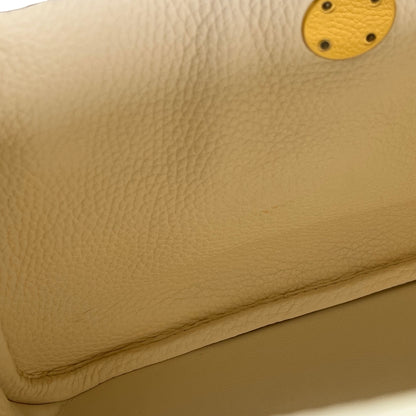 Used HERMES Leather Clemence Lindy Handbag Cream Off-White