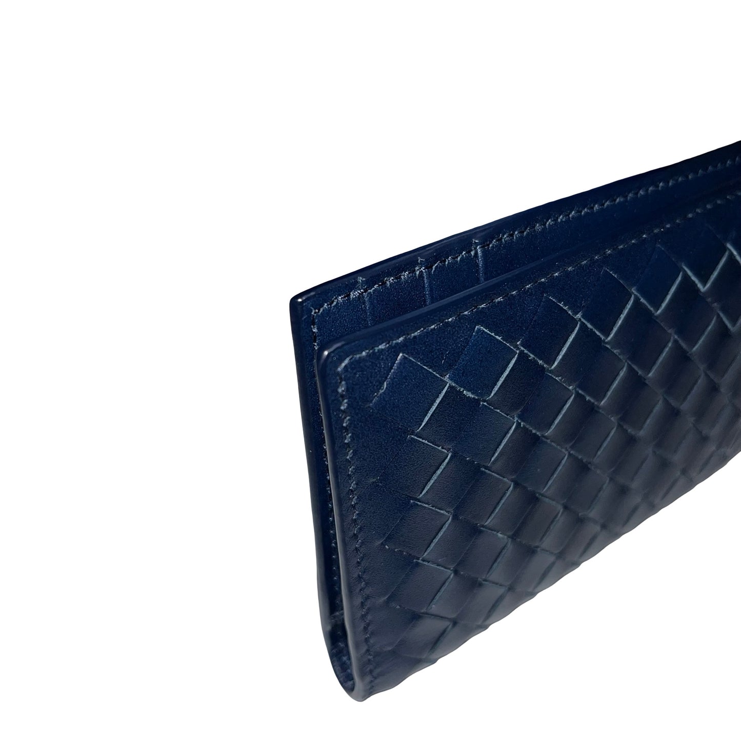 BOTTEGA VENETA Calfskin Leather intrecciato card holder Wallet Navy Blue