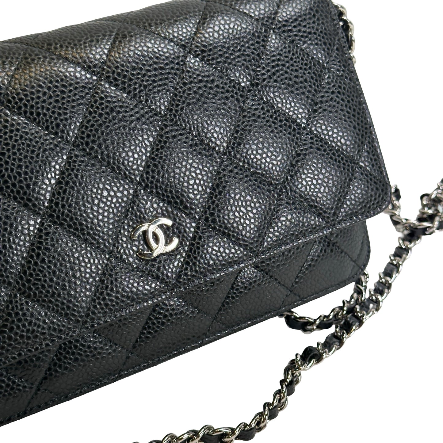 CHANEL Quilted Caviar Classic Long Flap Wallet Wallet Black Silver