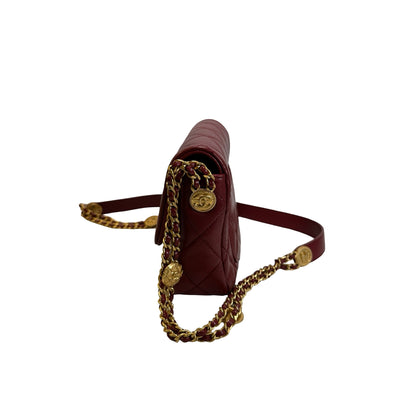 Used CHANEL Caviar Quilted Flap Bag Chain shoulder bag Red Gold