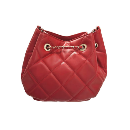 Used CHANEL Lambskin Leather MINI DRAWSTRING BUCKET Cross Body Bag Red