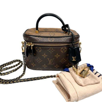 Used Louis Vuitton Monogram Eclipse Coated Canvas Vanity Chain Pouch Cross Body Bag Brown GHW