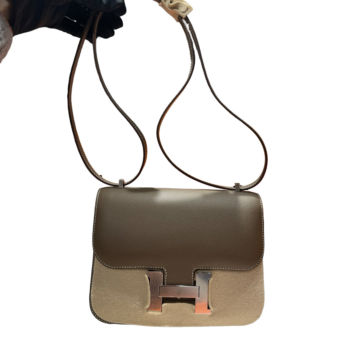 Brand New HERMES Epsom Felt Constance Cross body bag Brown Beige
