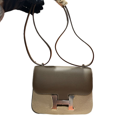 Brand New HERMES Epsom Felt Constance Cross body bag Brown Beige