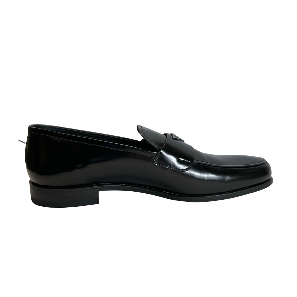 Used PRADA Leather Logo Plaque Loafers Shoes Black Silver